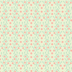 Green background with pink flowers. Decorative seamless pattern for wrapping paper, wallpaper, textile, greeting cards and invitations.