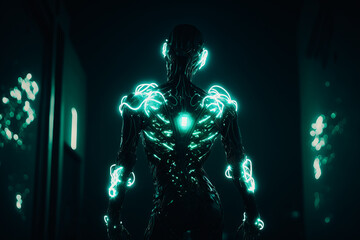 Fototapeta na wymiar A humanoid figure with glowing LED lights