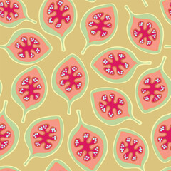 Fruits pattern. Fruit cut. Decorative seamless pattern for wrapping paper, wallpaper, textile, greeting cards and invitations.