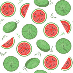 Watermelon pattern on the white background. Decorative seamless pattern for wrapping paper, wallpaper, textile, greeting cards and invitations.