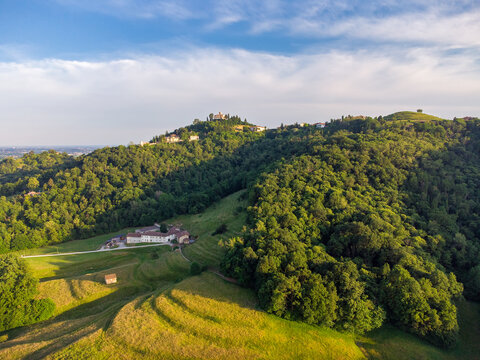 Aerial view of Montevecchia, Regional Park of Montevecchia and the Curone Valley, Brianza, Lecco, Lombardy, Italy