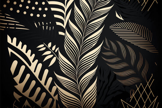 seamless black and white pattern with leaves