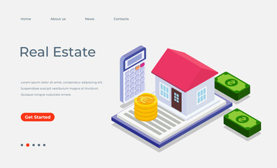 Real estate agency service isometric illustration landing page