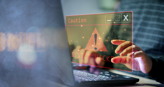 System hacked alert after cyber attack on computer network. compromised information concept. internet virus cyber security and cybercrime. hackers to steal the information is a cybercriminal..