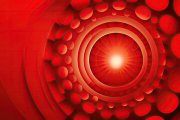 Abstract Bright Red Background, Spiral and Bubbles, Generative AI