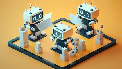 AI robots talking and working together, future vision