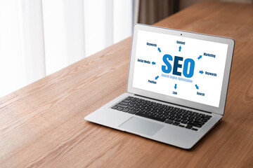 SEO search engine optimization for modish e-commerce and online retail business showing on computer...