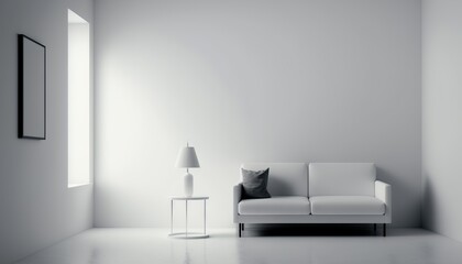 interior of a minimalistic living room, black and white, illustration
