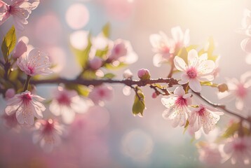 soft focus picture of beautiful pink cherry blossom flowers, generative Ai