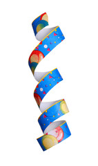 Carnival ribbon streamer isolated on transparent layered background.