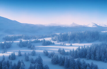 calm winter snow landscape, snowfall landscape