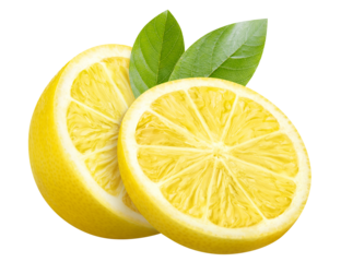 Group of delicious lemons with leaves cut out