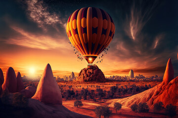 hot air balloon at sunset.Generative Ai