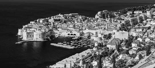 Dubrovnik, Croatia: Panoramic aerial view of the old town and old port
