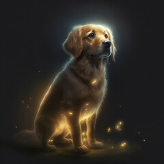 golden retriever puppy on black background - illustration