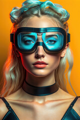 Generative AI illustration of pretty girl with virtual glasses experience