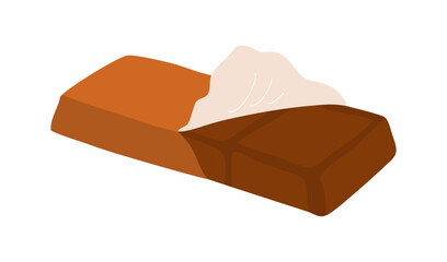 Icon of chocolate bar. Delicious chocolate bar in an open package. Sweet dessert. Flat vector illustration isolated on white background