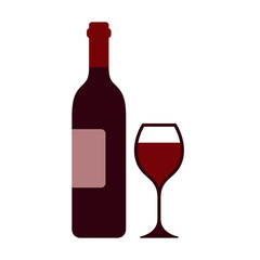 wine glass with bottle flat vector illustration