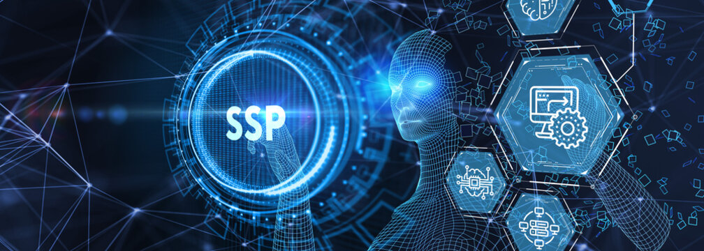 SSP - Supply Side Platform. Business, Technology, Internet and network concept. 3d illustration