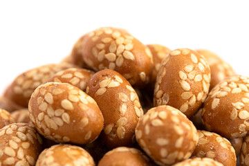 Crunchy Asian Sesame Peanuts Coated with Soy Sauce Isolatd on a White Background
