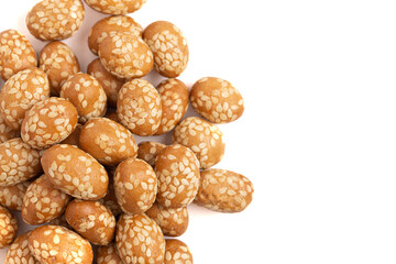 Crunchy Asian Sesame Peanuts Coated with Soy Sauce Isolatd on a White Background