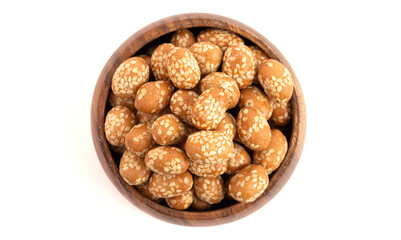 Crunchy Asian Sesame Peanuts Coated with Soy Sauce Isolatd on a White Background