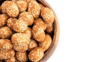 Crunchy Asian Sesame Peanuts Coated with Soy Sauce Isolatd on a White Background