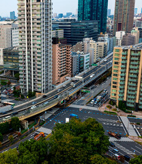 Fototapeta na wymiar Skyscrapers and highways through Tokyo, Japan