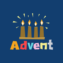 Christmas vector illustration. Holiday Advent candles lit in anticipation of the birth of the Lord and Savior Jesus Christ.