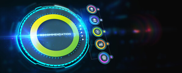 Business, Technology, Internet and network concept. The word Recommendation on the virtual screen.   3d illustration