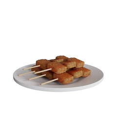 3d illustration of traditional Indonesian food chicken satay on a plate