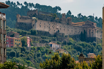 Fototapeta premium The ancient Malaspina fortress seen from the historic center of Massa, Italy