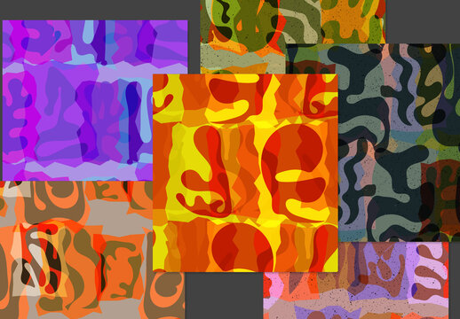 Seamless Pattern Set With Textured Matisse Shapes
