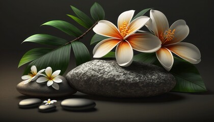 Fototapeta na wymiar Zen stones with frangipani flower, generative ai