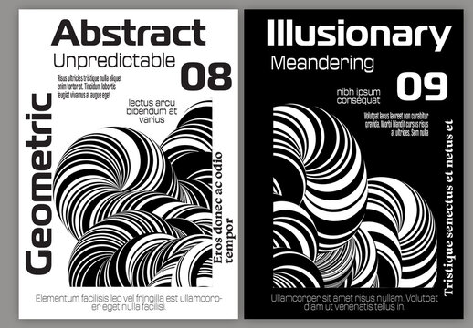 A4 Flyer Abstract 3D Curved Swirling Striped Shape Black And White