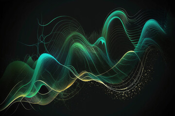 Fototapeta premium Vector abstract light lines wavy flowing dynamic in blue green colors isolated on black background for concept of AI technology, digital, communication, 5G, science, music - created with AI