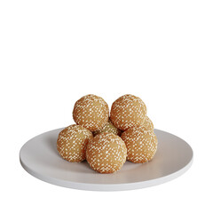3d illustration of traditional Indonesian food onde onde on a plate