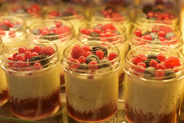 Showcase with sweets and cakes