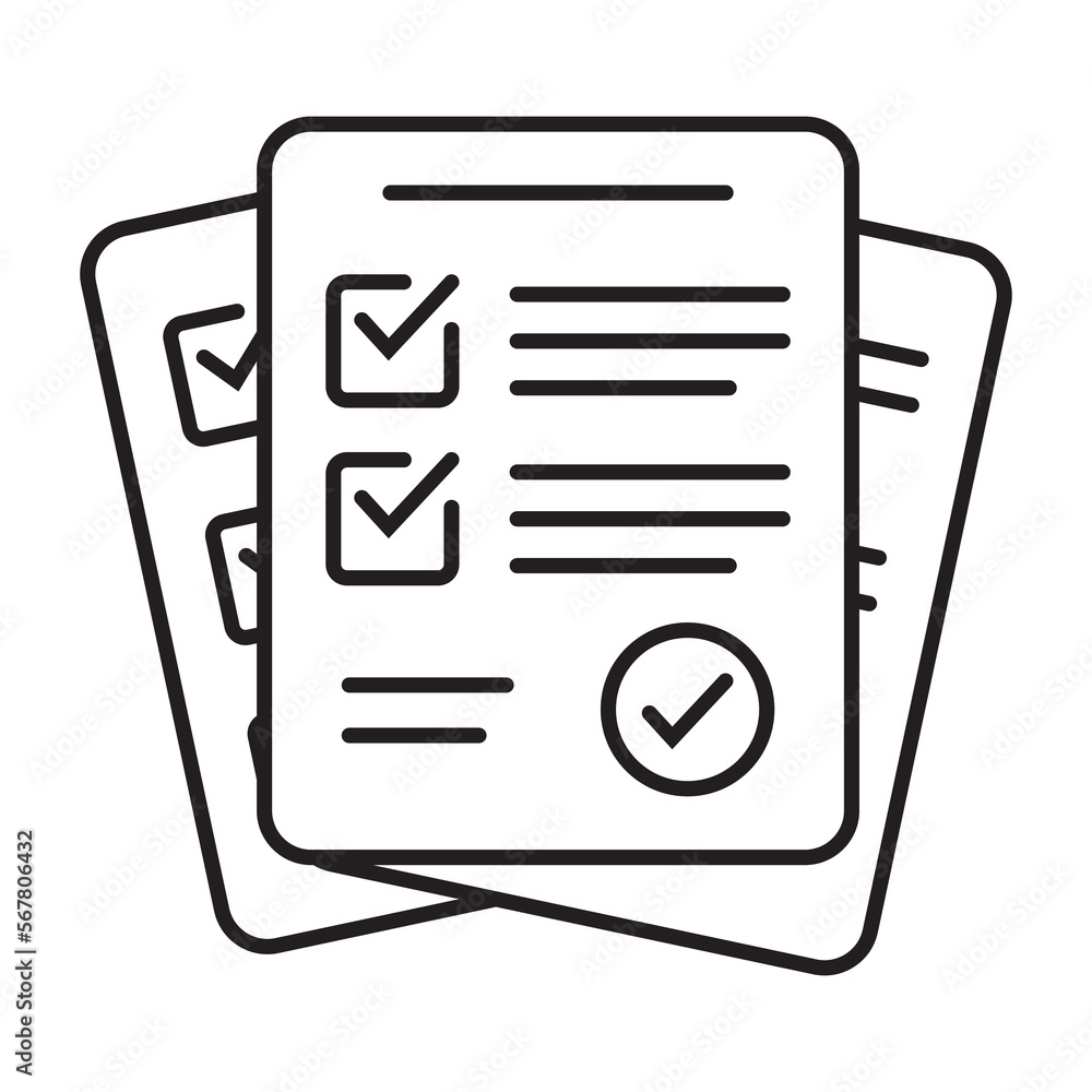 Poster survey icon. questionnaire checklist form. brief, survey or paper exam with check list. report docum