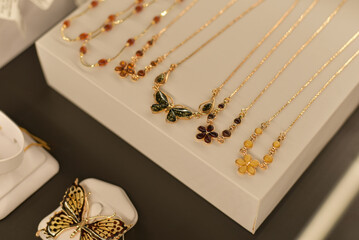 Pendants made of amber. Jewelry store