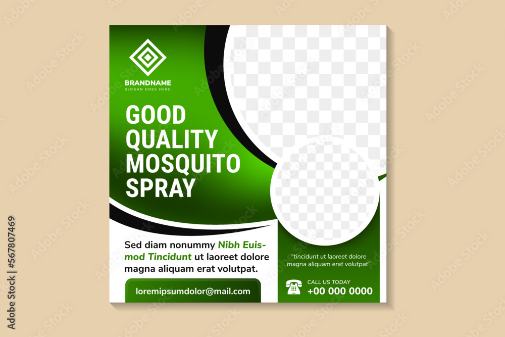 Poster good quality mosquito spray design banner template use square layout. social media with white backgr