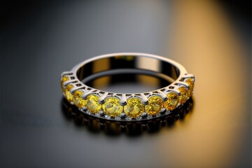 Yellow sapphire and diamond half eternity ring created with generative AI technology