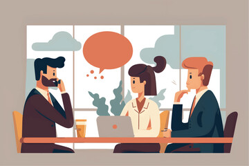 businesspeople having a meeting chatting, minimalistic vector illustration, flat design