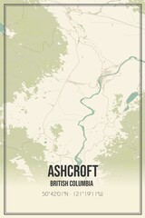 Retro Canadian map of Ashcroft, British Columbia. Vintage street map.