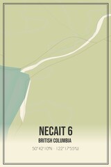 Retro Canadian map of Necait 6, British Columbia. Vintage street map.