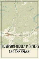 Retro Canadian map of Thompson-Nicola P (Rivers and the Peaks), British Columbia. Vintage street map.