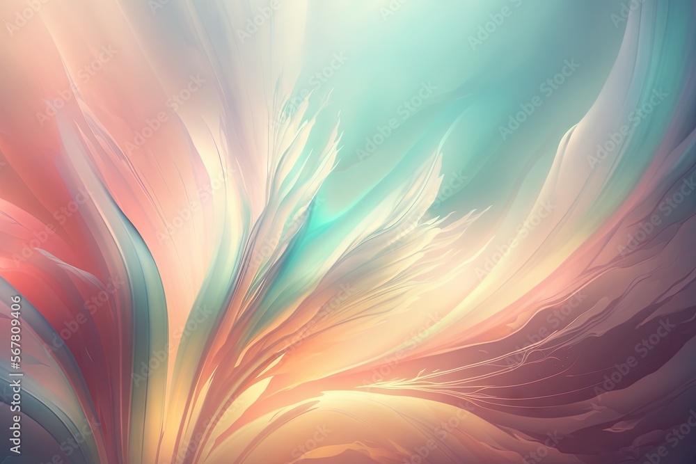 Poster an abstract painting of a multicolored wave of light and dark blue and orange colors with a white ce