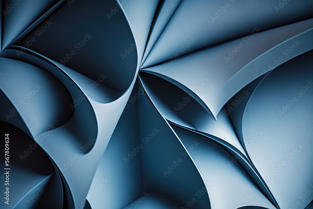 Poster an abstract blue background with curves and curves in the middle of it, and a black background with 