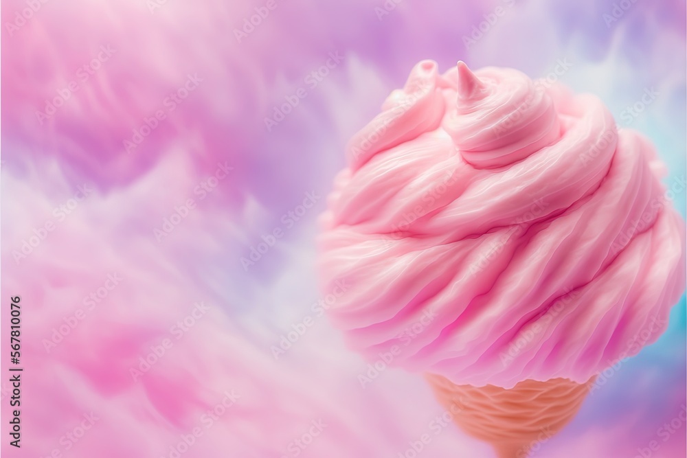 Aufkleber  an ice cream cone with pink icing on a pink and blue background with clouds in the background and a pink cone with a pink icing on top.  generative ai