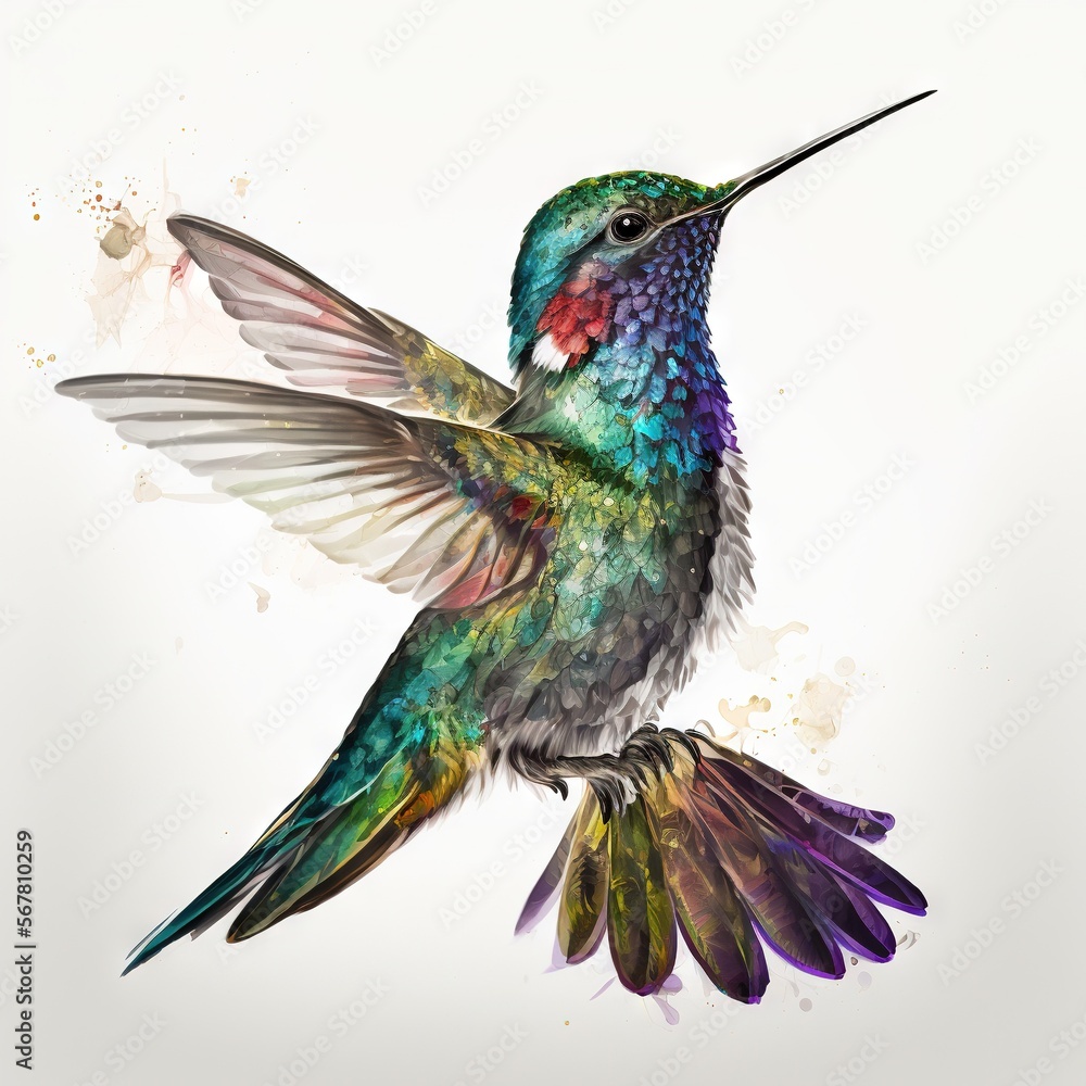 Aufkleber a colorful hummingbird flying in the air with its wings spread out and its wings spread wide, with a
